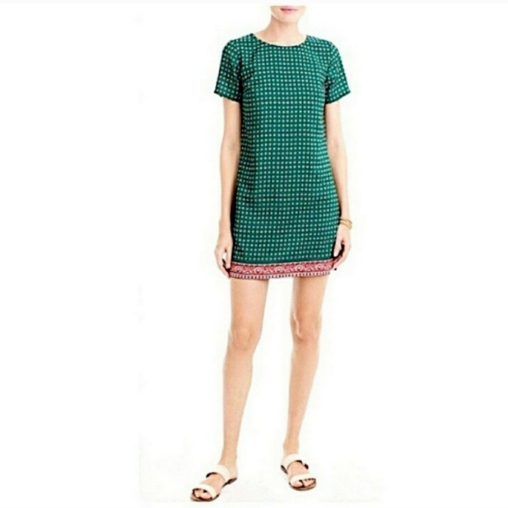 J. Crew Gallery Green/Pink Print Shift Dress Short Sleeve